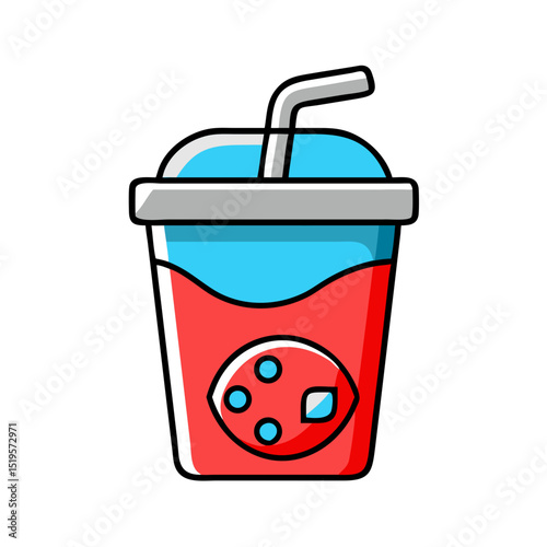 Soda drink with straw for refreshment or fast food.