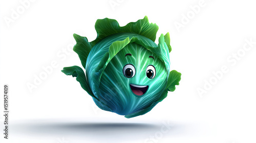 Cabbage with a cheerful face 3d character, transparent background