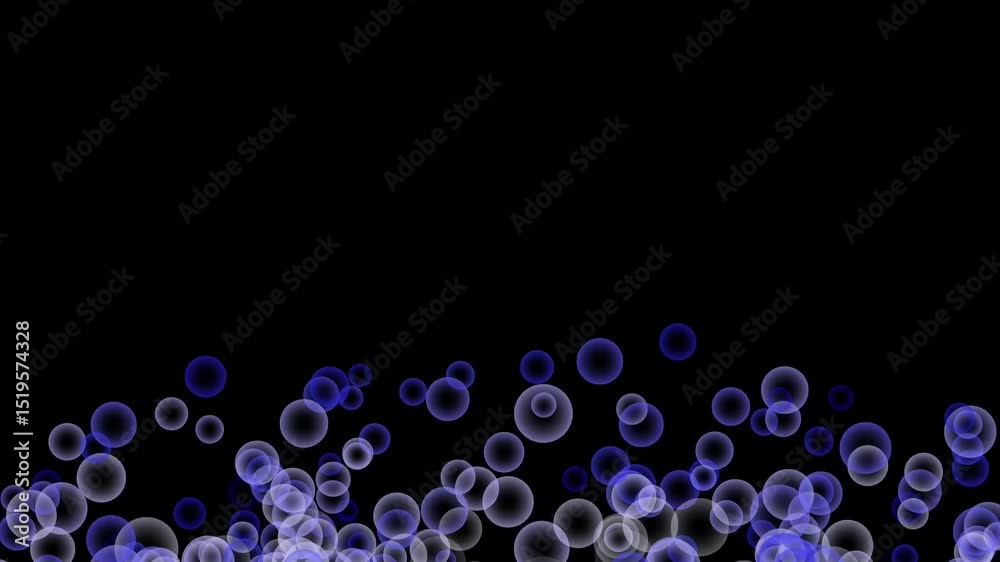 Burst upwards of blue bubbles on black background. abstract bubbles with copy space. slow motion.
