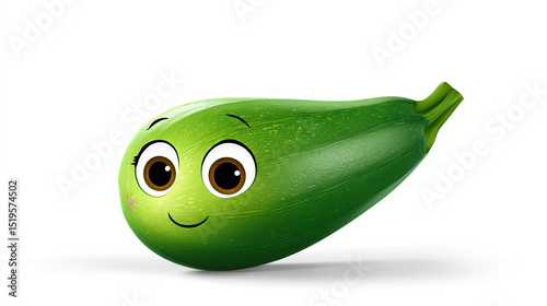 Zucchini with a cheerful face 3d character, transparent backgroun