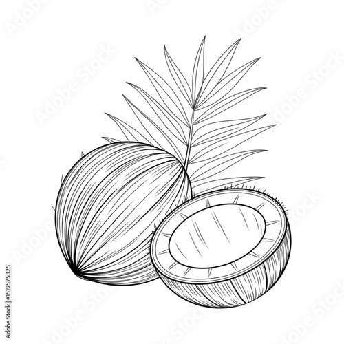 A coconut illustration line art of a coloring page