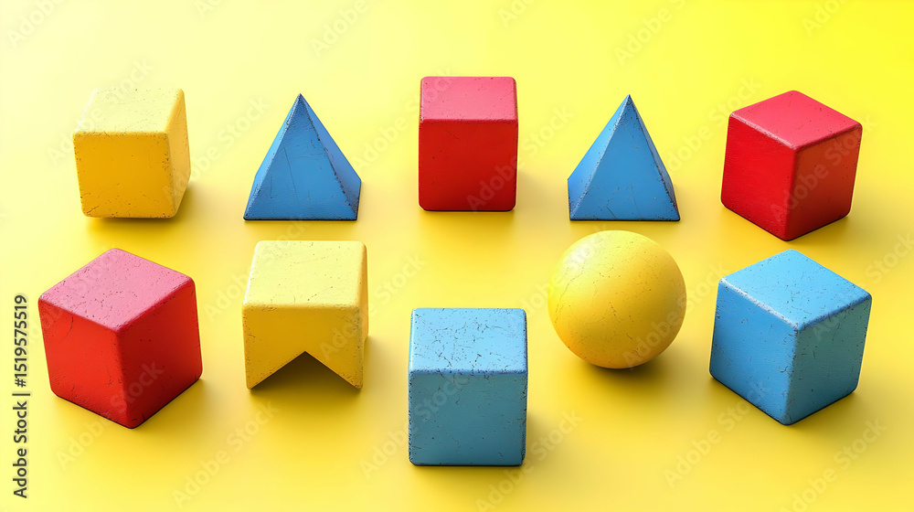 Fototapeta premium Colorful Geometric Shapes on Yellow Background