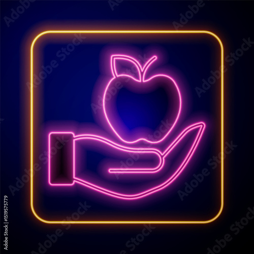 Glowing neon Apple icon isolated on black background. Excess weight. Healthy diet menu. Fitness diet apple. Vector