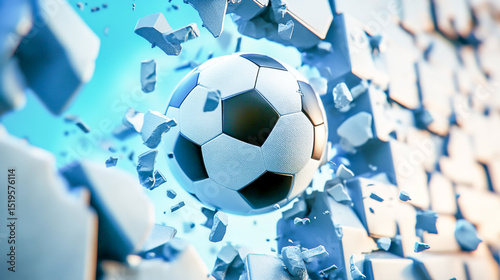 Soccer Ball Crashing Through Wall - Energetic Sports 3D Illustration