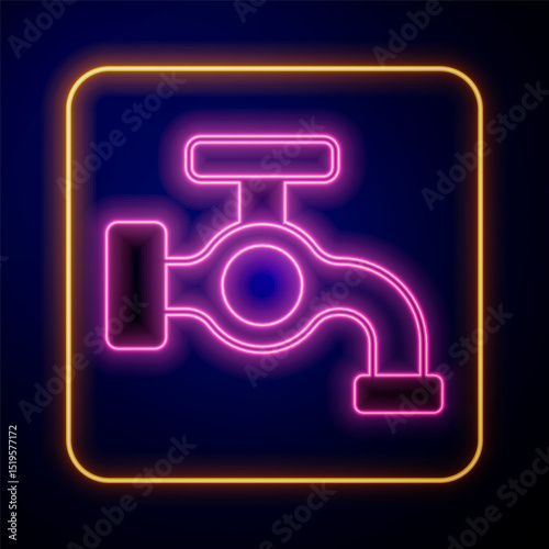 Glowing neon Water tap icon isolated on black background. Vector