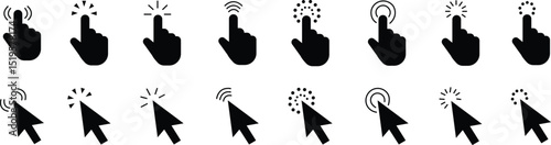 Computer flat mouse click cursor arrow icons set and loading icons. Cursor icon. Vector illustration. Mouse click cursor collection.