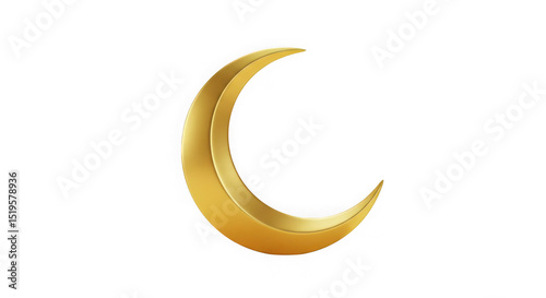 Golden crescent moon isolated on a transparent background in a simple design style
