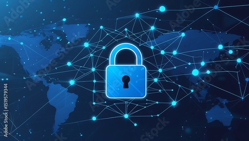 Global network security padlock digital concept