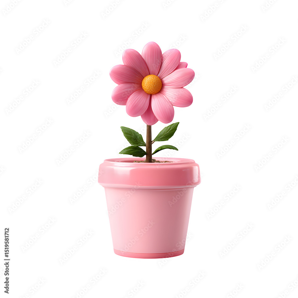Pink Flower In Small Pot 3d Rendering Image, high resolution digital graphic illustration for web and print use with clean background perfect for ads social media banners posters marketing
