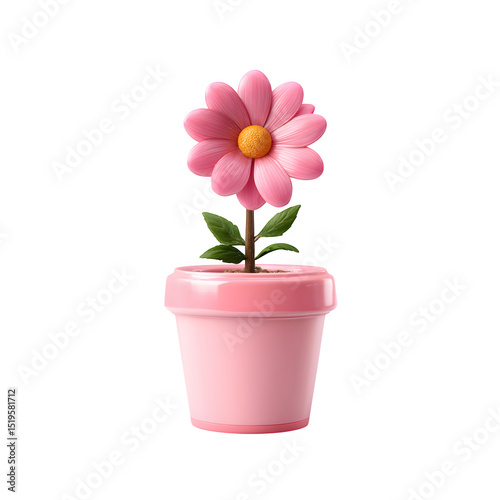 Pink Flower In Small Pot 3d Rendering Image, high resolution digital graphic illustration for web and print use with clean background perfect for ads social media banners posters marketing