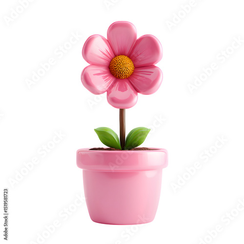 Pink Flower In Small Pot 3d Rendering Illustration, high resolution digital graphic illustration for web and print use with clean background perfect for ads social media banners posters
