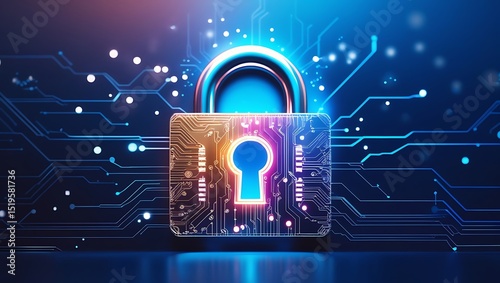 Cybersecurity digital lock circuit board abstract