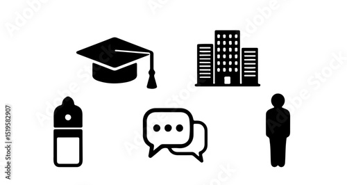 Simple flat icons: education building communication person