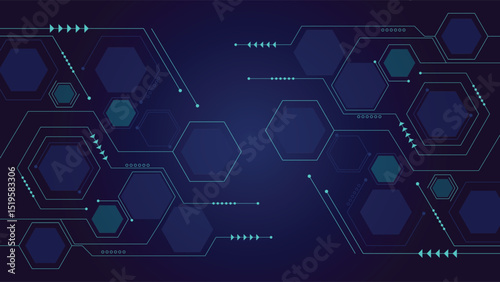 Abstract futuristic background featuring blue hexagon shapes and digital circuit lines on a dark theme ideal for technology and innovation designs