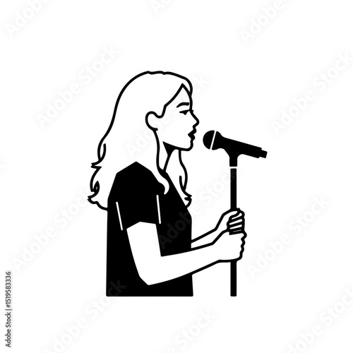 Woman singing into microphone silhouette