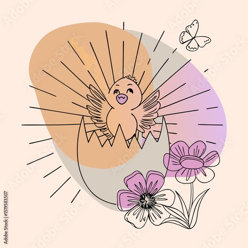 the baby bird has just hatched from the egg