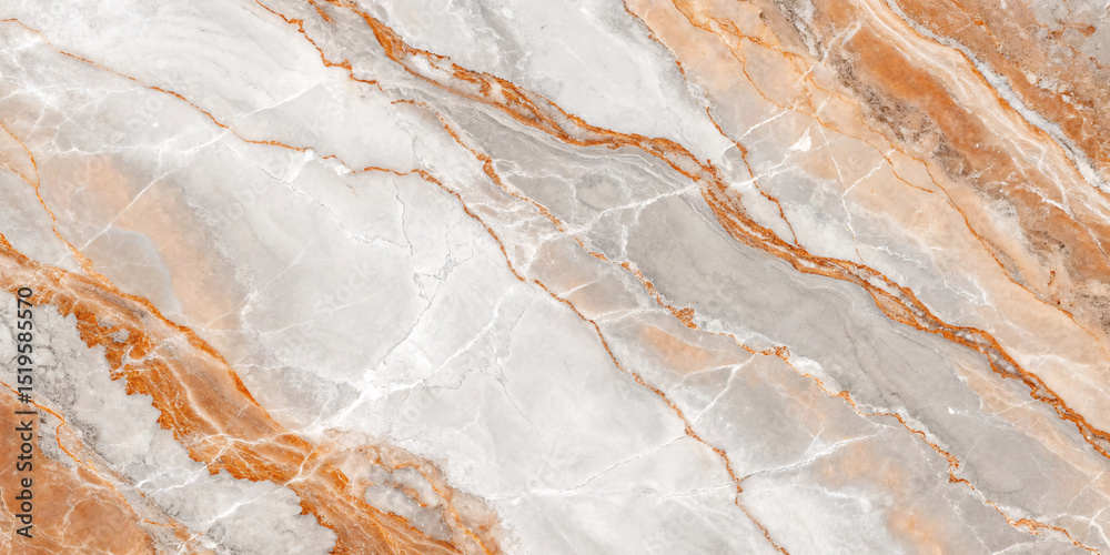 Obraz premium Light grey marble with subtle orange veining and white fractures creating gentle flowing patterns across smooth polished stone surface.