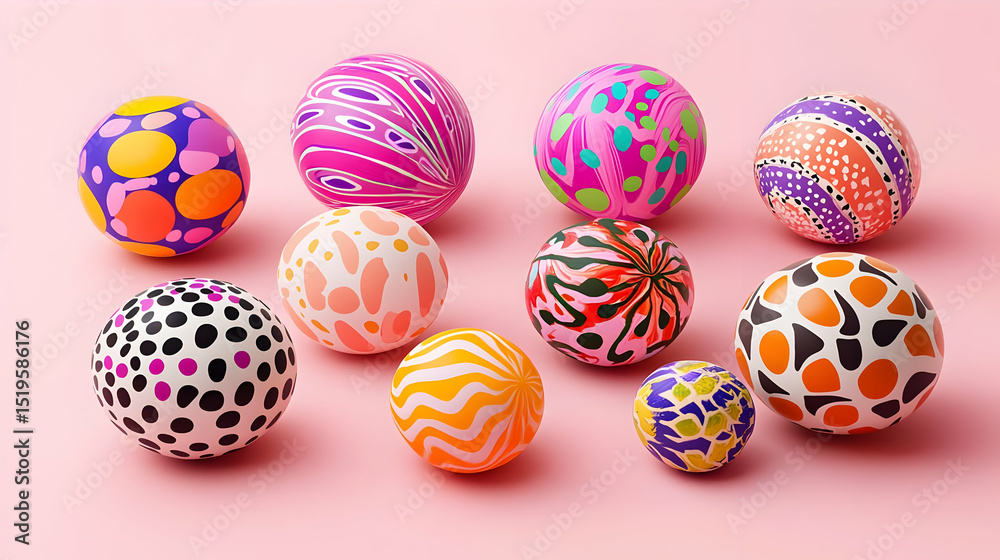 Fototapeta premium Multicoloured Patterned Balls On Pink Background