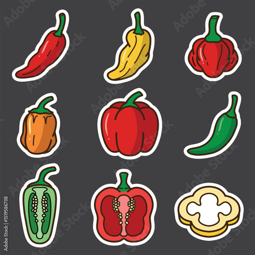 set of chili good for sticker, badge, element design, icon, etc