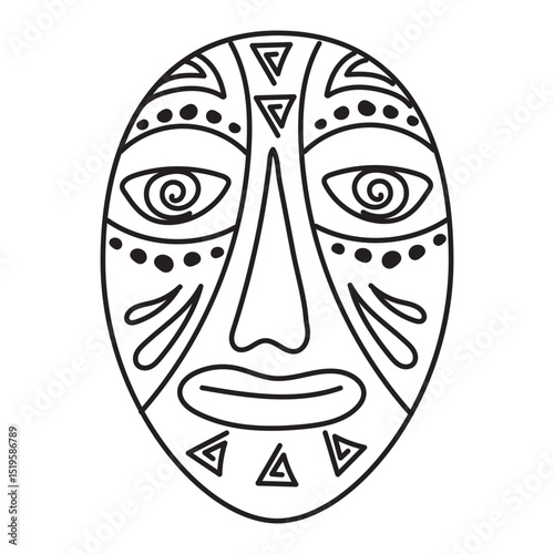 African mask in doodle style hand drawn vector icon