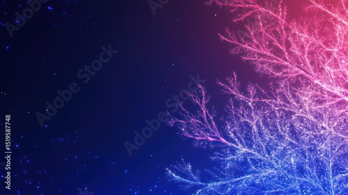 Abstract tree branches in vibrant colors against a night sky