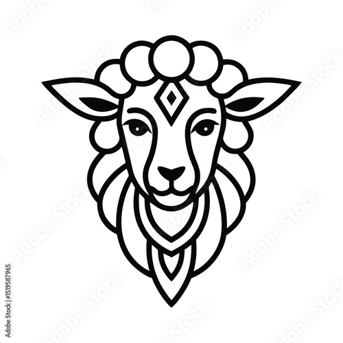 Sheep head vector line art 