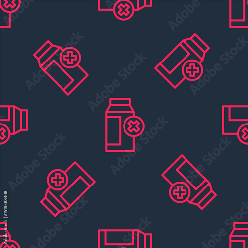 Red line Lactose intolerance icon isolated seamless pattern on black background. Not allow milk. Allergy concept, lactose intolerance allergy warning sign. Vector