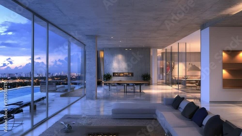 Sleek Modern Living Room with Concrete Wall in Luxury Apartment
