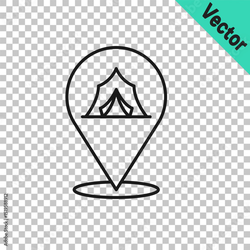 Black line Circus tent icon isolated on transparent background. Carnival camping tent. Amusement park. Vector