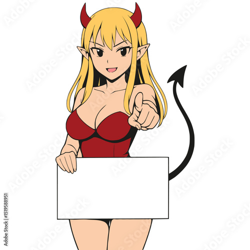 Beautiful Demon Presenting a Blank Whiteboard Generative AI