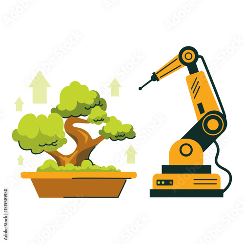 Robotic Arm Caring For Bonsai Tree Growth Concept