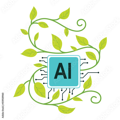 Artificial Intelligence Symbol Connected With Green Leaves Vines