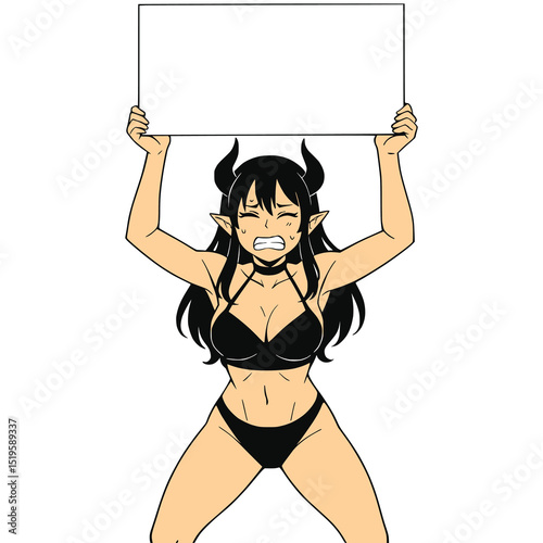 Beautiful Demon Presenting a Blank Whiteboard Generative AI