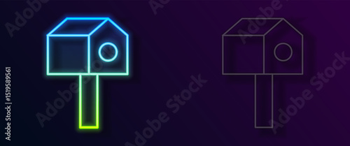 Glowing neon line Bird house icon isolated on black background. Nesting box birdhouse, homemade building for birds. Vector