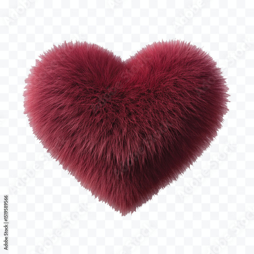 realistic 3d hairy fluffy heart or love in different color style isolated on transparent background