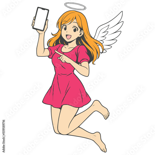 Beautiful Athletic Angel Displaying a Blank Screen Generative AI