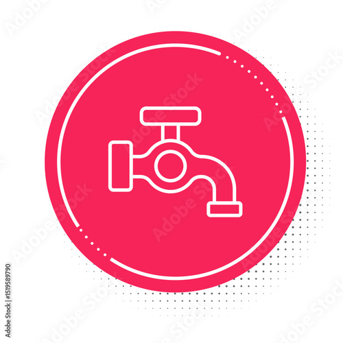 White line Water tap icon isolated on white background. Red circle button. Vector