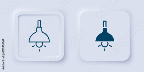 Filled and outline Lamp hanging icon isolated on grey background. Ceiling lamp light bulb. Square button. Vector