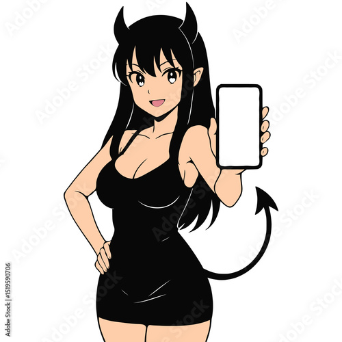 Beautiful Demon Displaying a Blank Screen Generative AI