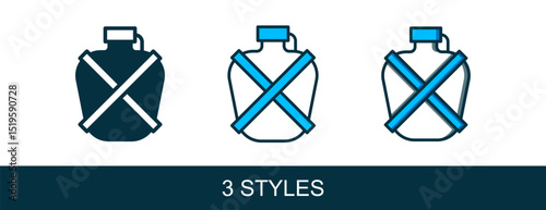 Filled outline Canteen water bottle icon isolated on white background. Tourist flask icon. Jar of water use in the campaign. Vector
