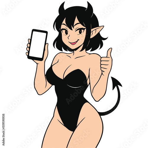Beautiful Demon Displaying a Blank Screen Generative AI