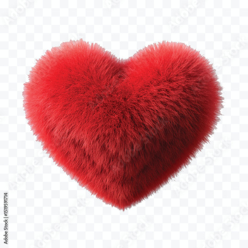 realistic 3d hairy fluffy heart or love in different color style isolated on transparent background