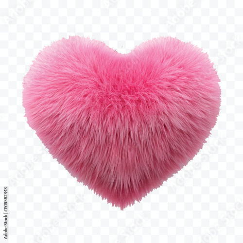 realistic 3d hairy fluffy heart or love in different color style isolated on transparent background