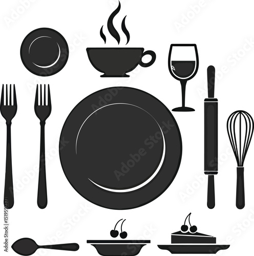 Kitchenware and tableware vector illustration for restaurant menu and food blog design concept