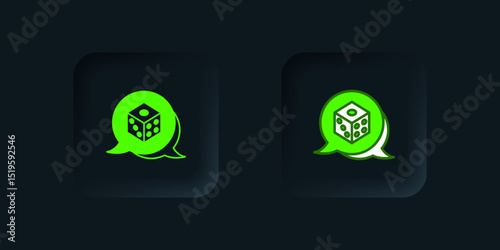 Green Game dice icon isolated on black background. Casino gambling. Black square button. Vector