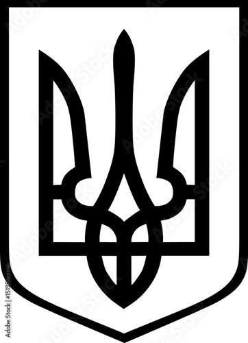 Ukrainian coat of arms. Tryzub on a blue shield. Vector illustration