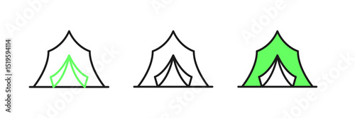 Set line Circus tent icon isolated on white background. Carnival camping tent. Amusement park. Vector