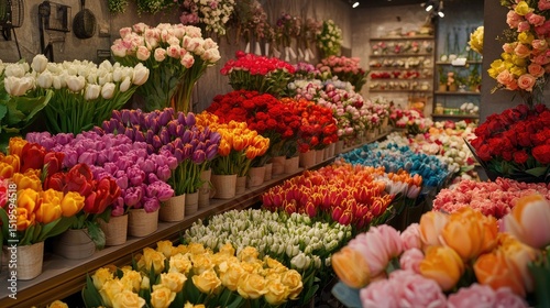 Wallpaper Mural Colorful Flower Shop Display with Vibrant Tulips and Roses Galore Torontodigital.ca