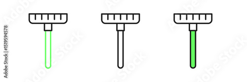 Set line Garden rake icon isolated on white background. Tool for horticulture, agriculture, farming. Ground cultivator. Housekeeping equipment. Vector