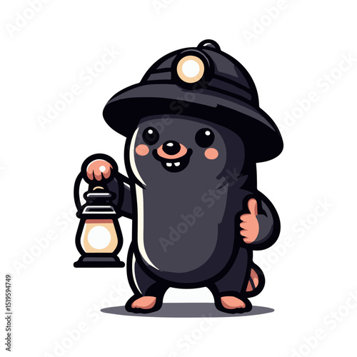 Mole mascot with a lantern & helmet, Cute Vector Mascot